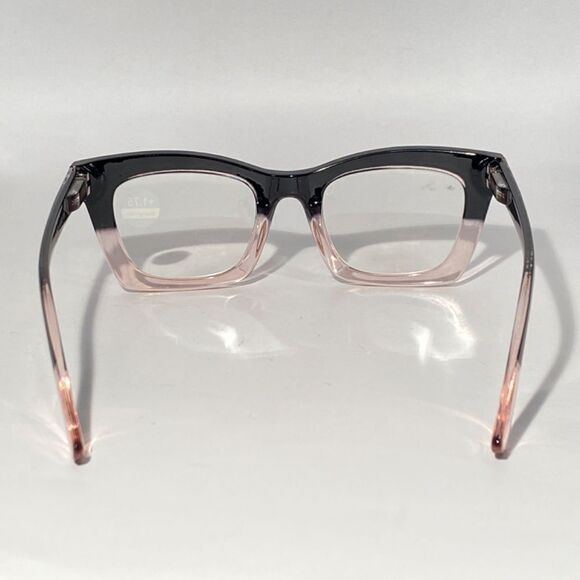 1284 Gretchen Reading Glasses 1.75 Square Black Pink Frames Oversize NWT - Picture 5 of 11